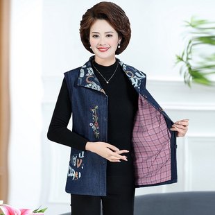 Middle-aged and elderly waistcoat women's spring and autumn thick cotton Denim top mother's sleeveless waistcoat waistcoat grandma's waistcoat