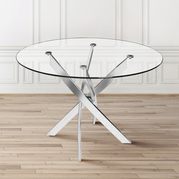 Mesa de comedor de vidrio temperado mesa de comedor de lujo ligera pequeña casa 4 personas mesa de comedor redonda silla image 4