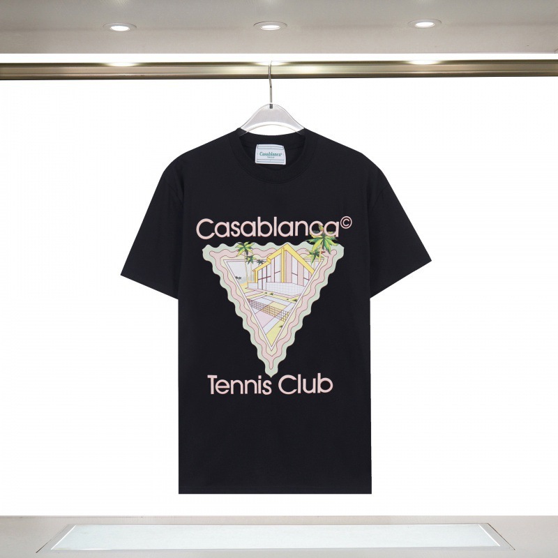 国境を越えた貿易カサブランカ春夏新作カラーメッシュプリントCASAユニセックス半袖Tシャツ|undefined