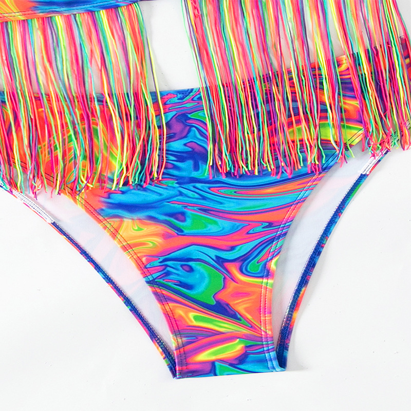 Back view of the halter top and fringe elements