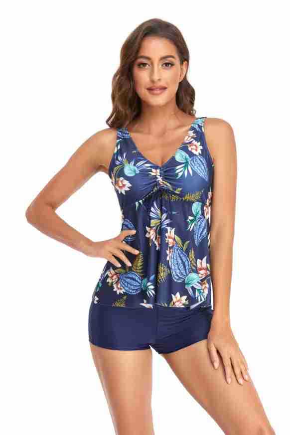 Women's Tropical Solid Color Flower 2 Pieces Set Tankinis Swimwear display picture 17