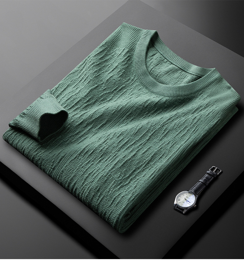Men's Clothing Light Luxury Round Neck Sweater Men's Autumn And Winter New Light Business Slim High End Jacquard Bottoming Sweater Men's Wholesale_voghion.com