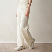秋冬新款羊绒阔腿裤女针织保暖裤空气层加厚直筒裤时尚休闲长裤子