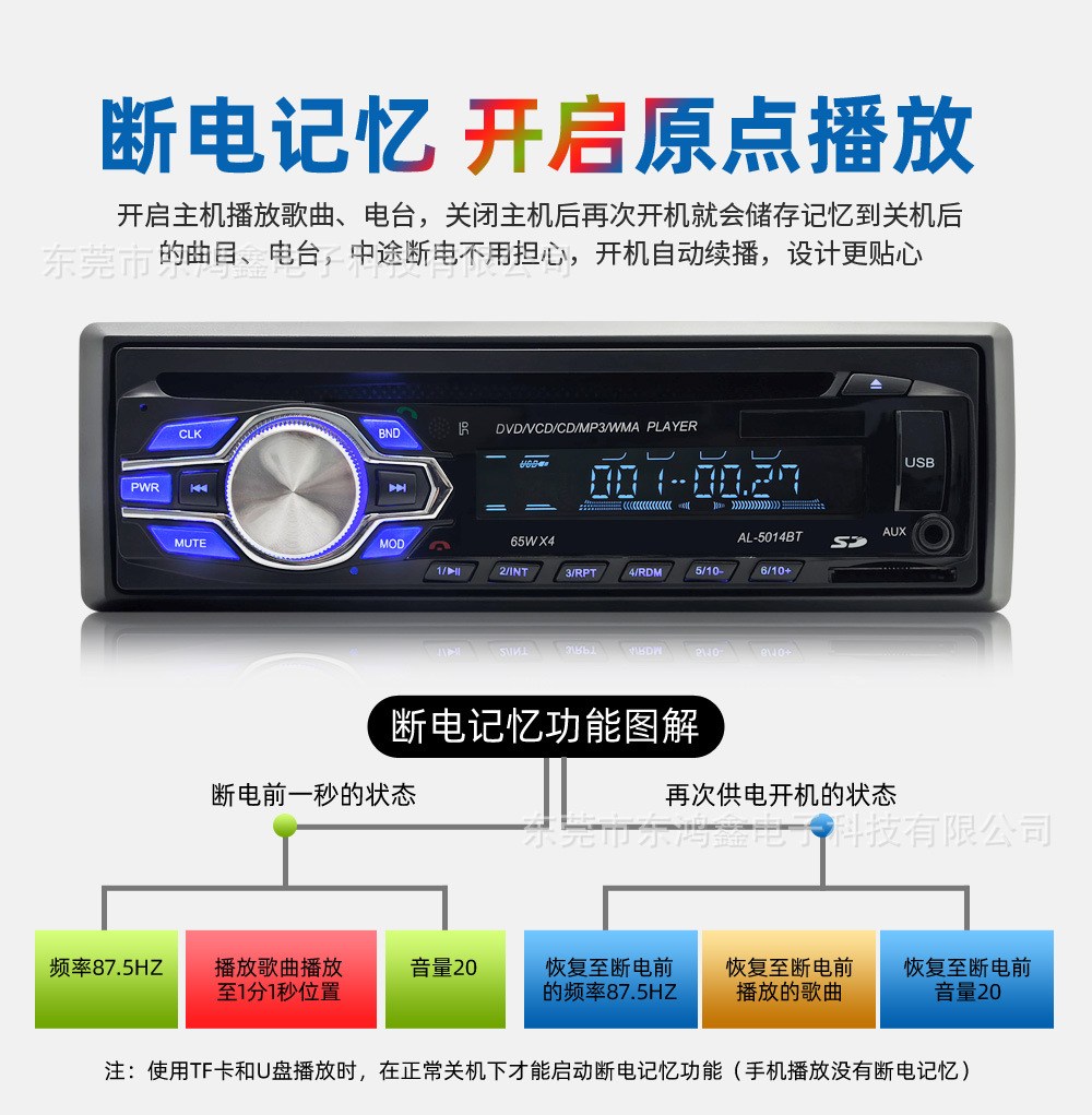 Universal Car CD Player DVD Player with Bluetooth Hands-Free Calling Support for MP3 and VCD Disc Playback 5014