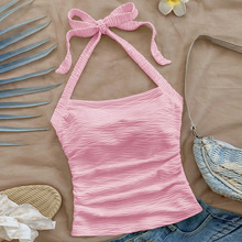 瑞逅跨境外贸欧美性感小背心2025夏季海滩度假风系带吊带上衣女装