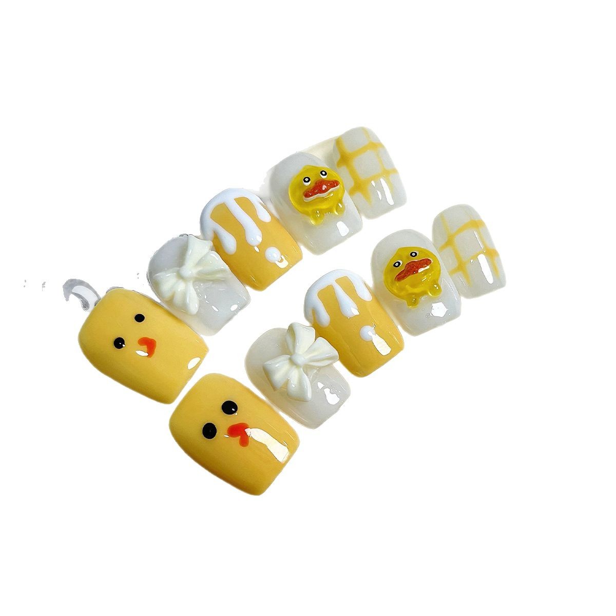 Armadura de vestir hecha a mano corta de dibujos animados pintados a mano Parche de uñas de uñas de pato lindo amarillo