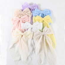 韩国彩色雪纺长款波点布料大蝴蝶结发夹超仙气质后脑勺弹簧夹批发
