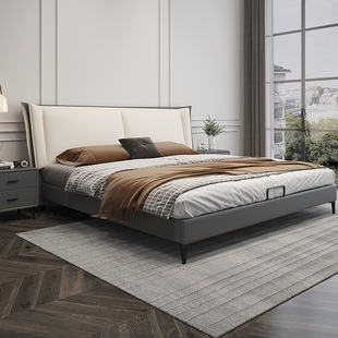 Italian Leather Bed 2 m Master Bedroom Queen Bed Modern Simple Double Bed Light Luxury High-end Soft Bag Storage 1.8 m Wedding Bed