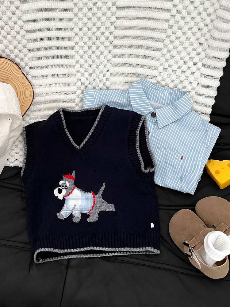 Baby coreano primavera y otoño super lindo lindo chaleco de punto de dibujos animados para hombres y mujeres, suéter para niños, chaleco de moda