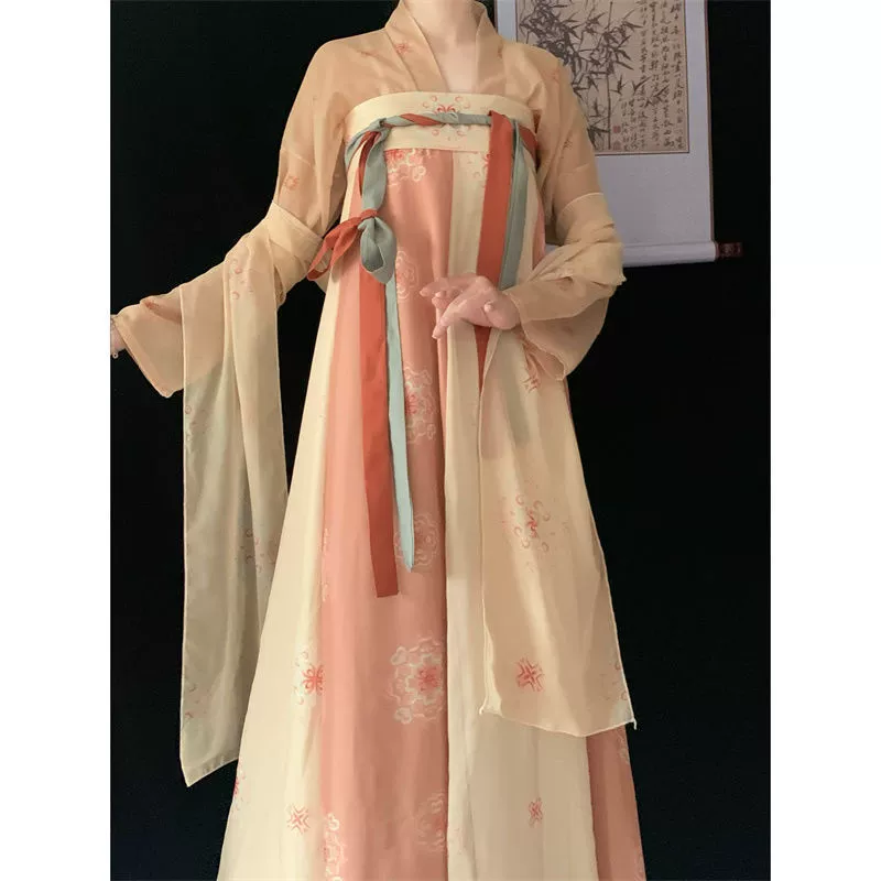 Кимо Hanfu платье (хань и Тан) стиль Тан, сукня с ruched на груди, длинна груди для весны/лета, принт