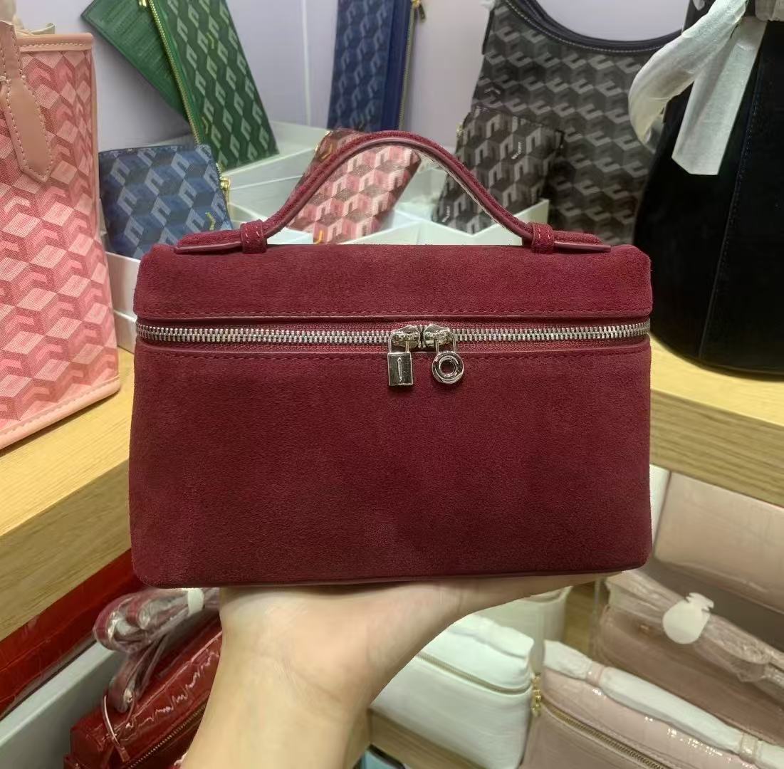 L19 Genuine Leather Handbag Matte Suede Lunch Bag Makeup Bag Shoulder Crossbody Bag Street Style - Thumbnail 7
