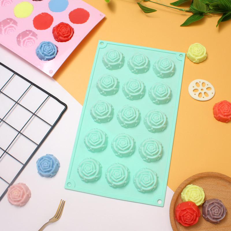 Cross-border Silicone Cake Molds: 15-Piece Rose-Shaped Household Mousse, Pudding, and Ice Cube Trays—Perfect for Handmade Soap, DIY Baking, and More