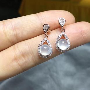 [92% Approval Rate] Natural Egg Surface Ice Chalcedony Jade Earrings for Women Burmese Jade Earrings S925 Sterling Silver