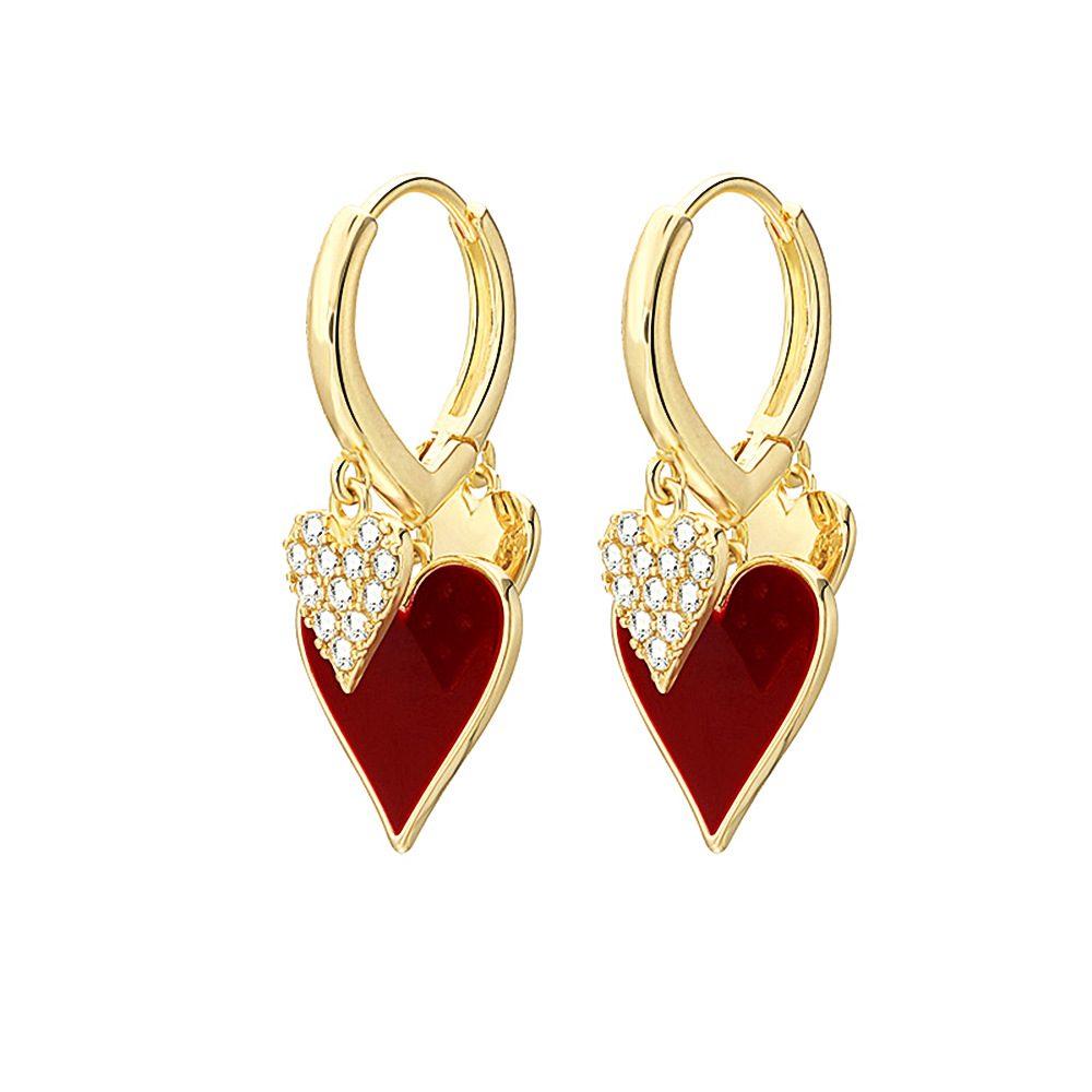 New Style Red Heart-shaped Pendant Copper Inlaid Zircon Earrings display picture 5