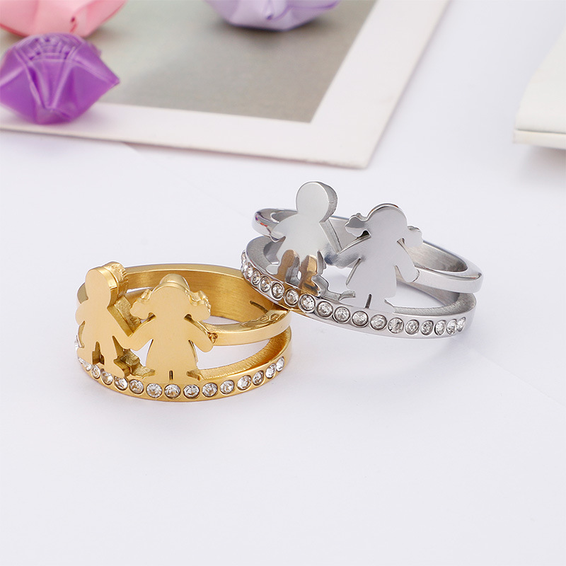 Titanium Steel Material Doll Pattern Women'S Gender Fashion Doll Titanium Steel Plating Inlay Zircon Rings 1 Piece