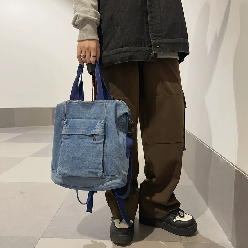 Denim backpack, shoulder bag, capacious school bag, simple and elegant design