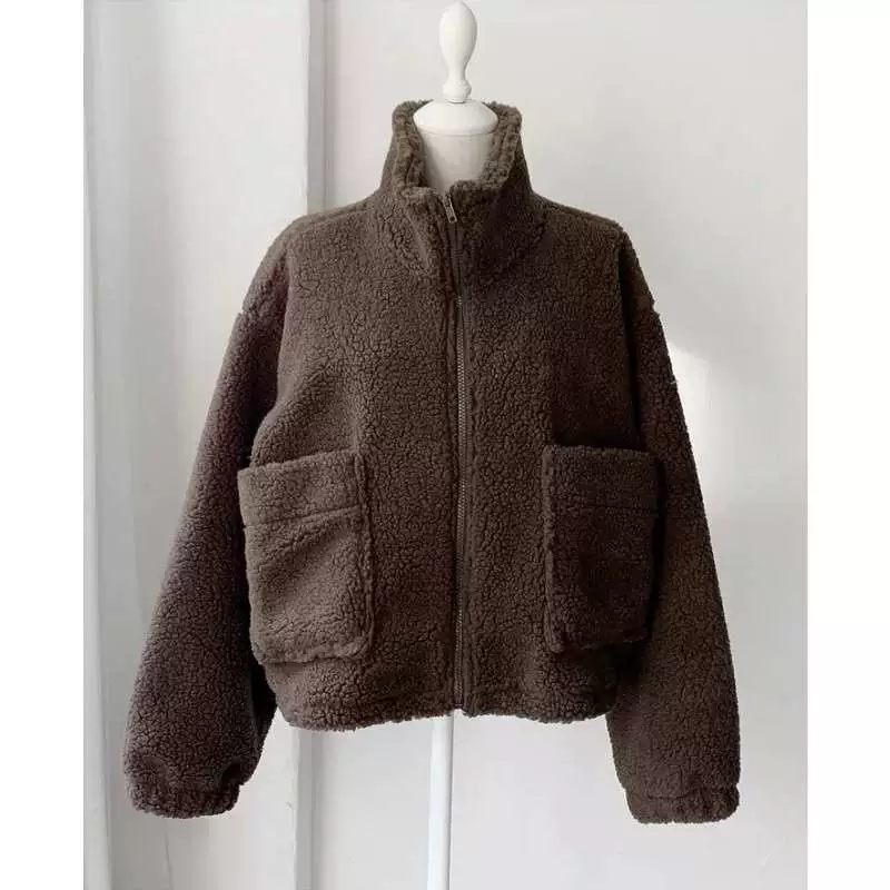 Velvet cardigan, winter base jacket, short sweatshirt, oversize, increased thickness