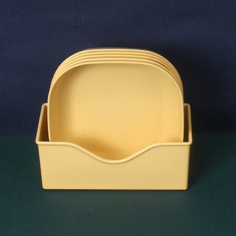 Paja de trigo 15cm profundización plato de hueso cuadrado 5 piezas traje de base plato de pastel resistente a la caída plato aumentado