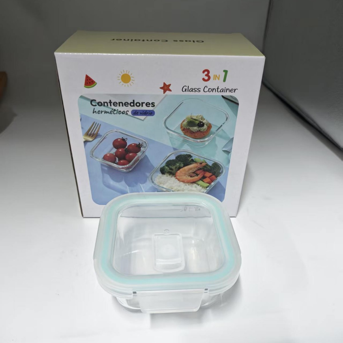 Cuadrado cubierta transparente grande y pequeño conjunto de tres piezas (requiere toda la caja para ordenar)
