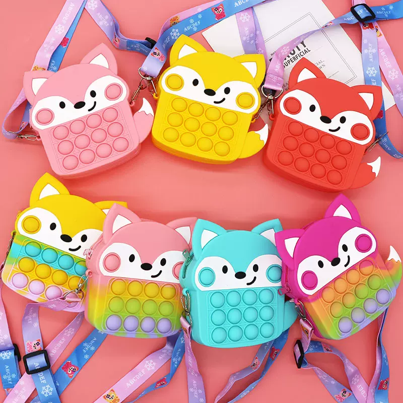 2025新款现货狐狸灭鼠先锋包包儿童斜挎包双面泡泡硬币包硅胶钱包