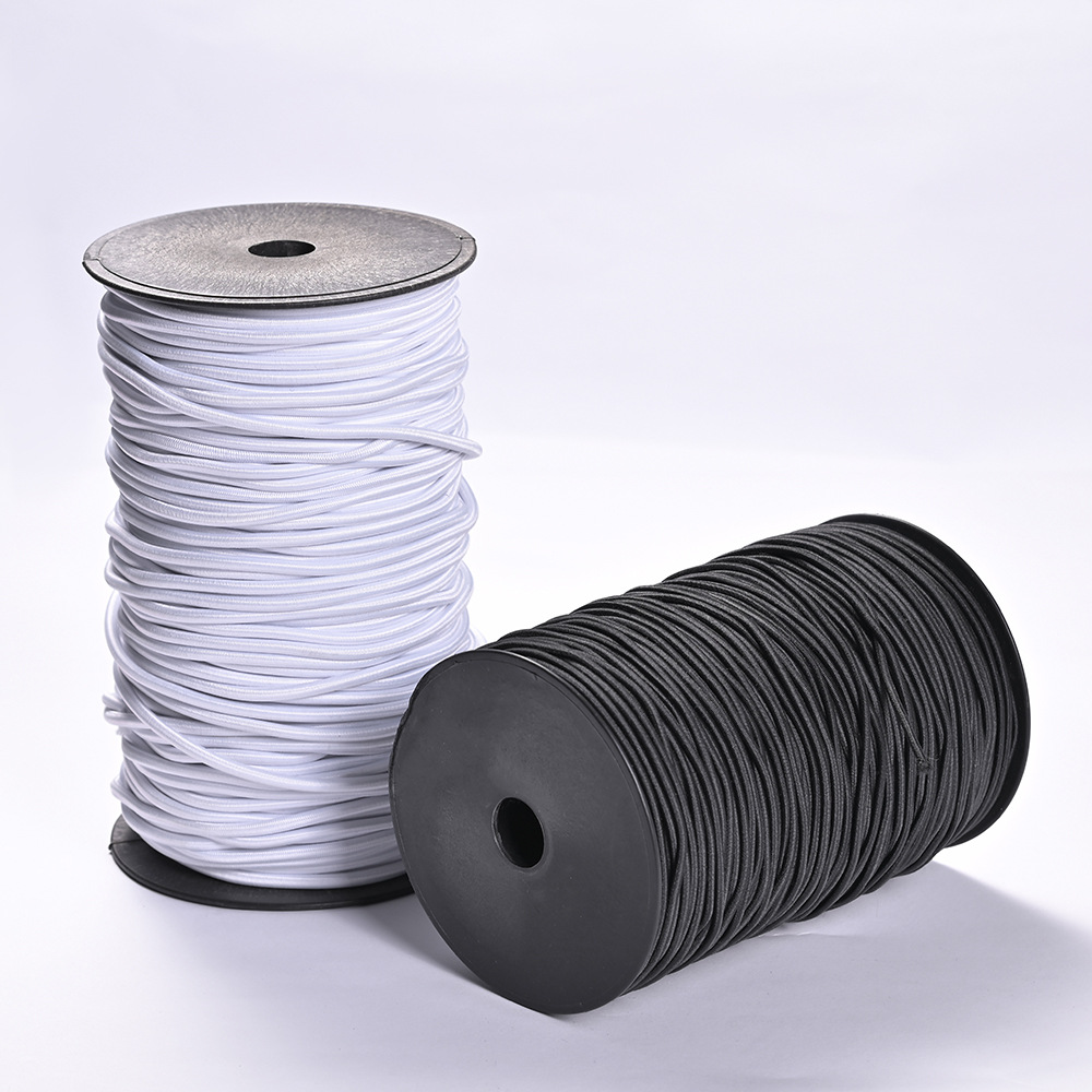 厂家现货黑白色乳胶卷筒松紧带高弹力绳服装箱包蹦床圆松紧绳批发