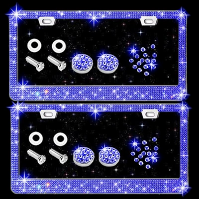and Rhinestones, Acrylic License Plate Frame, License plate holder/license plate holder - blue-diamond-2-pieces