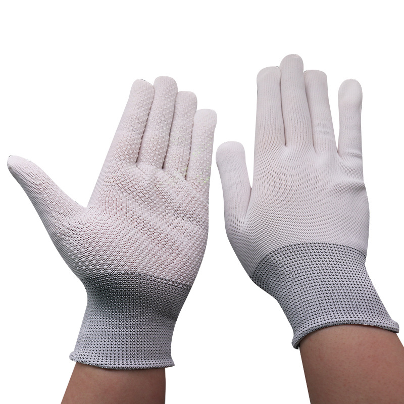 Guantes de nylon de 13 pines para hombres y mujeres de protección de trabajo de jardín Delgado Guantes de cuentas de PVC guantes de protección laboral de trabajo sin polvo