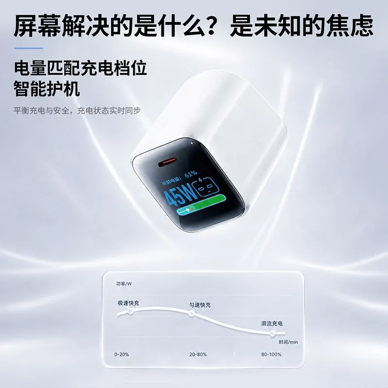 45W pantalla digital de calibre medio para Apple 17 teléfono móvil de carga rápida animación AI pantalla digital de calibre medio cargador de nitruro de gallio