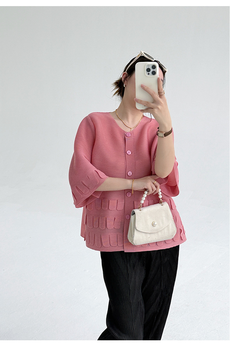 Áo cardigan nữ dáng váy xếp ly tay ngắn phối dáng rộng — Màu đen chi tiết 20