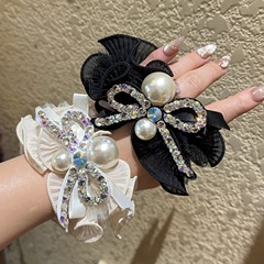 韩版蝴蝶结闪钻发圈发饰扎马尾丸子头头绳皮筋花边褶皱珍珠发套女