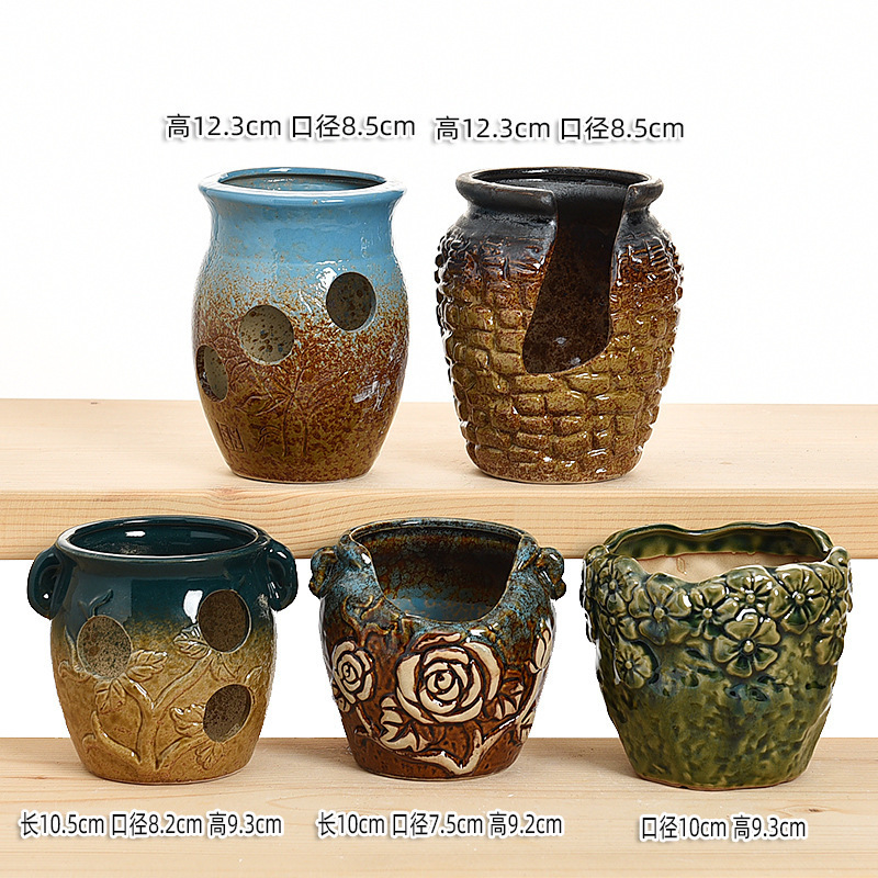多肉植物の植木鉢卸売セラミック植物粗い陶器レトロ無地焼成紫砂クリエイティブ大小直径シンプルなクロスボーダー|undefined