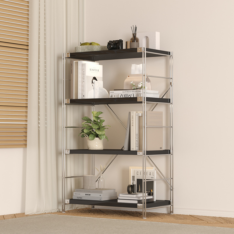 Steel-Wood Storage Rack Floor-Standing Multi-Layer Storage Rack Living Room Balcony Storage Rack Home Bookshelf Open Dining Side Shelf