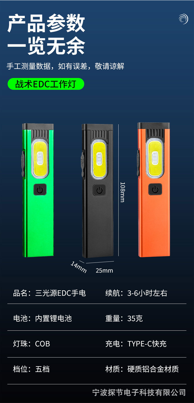 Strong Magnetic Ultra-Thin Flashlight with Strong Light, Rechargeable, Size Measurement, Outdoor Portable Inspection Led Pen Clip Repair Work Light