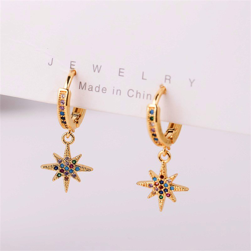 Retro Copper Inlaid Zirconium Star Earrings Wholesale Nihaojewelry display picture 4