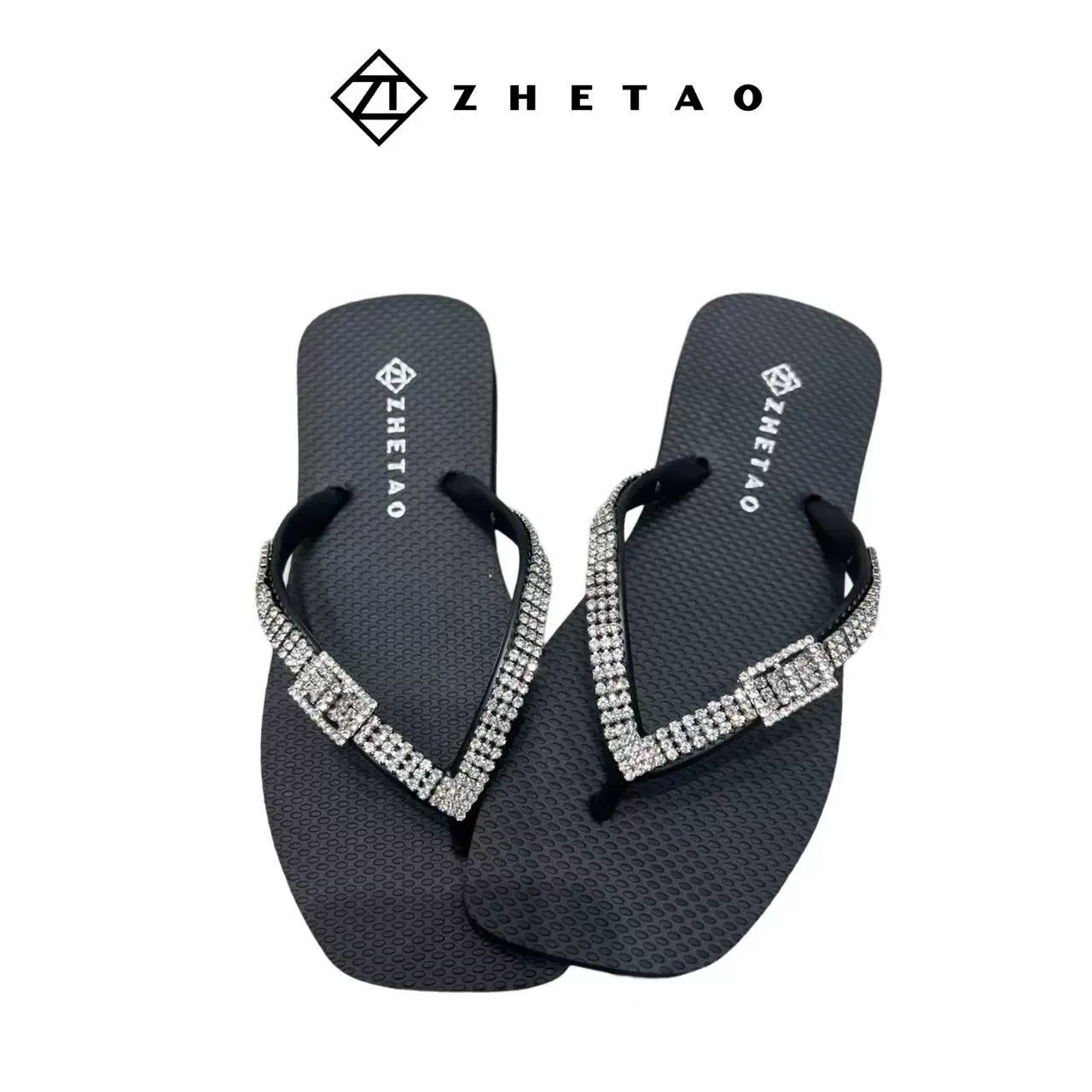 Zhetao2024 Летняя новая модель блеска ноги шлепанцы модная квадратная голова плоский пляж повседневная шлепанцы
