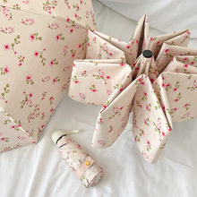 日韩风复古数码印自动碎花晴雨两用女士三折遮阳伞防紫外线礼品伞