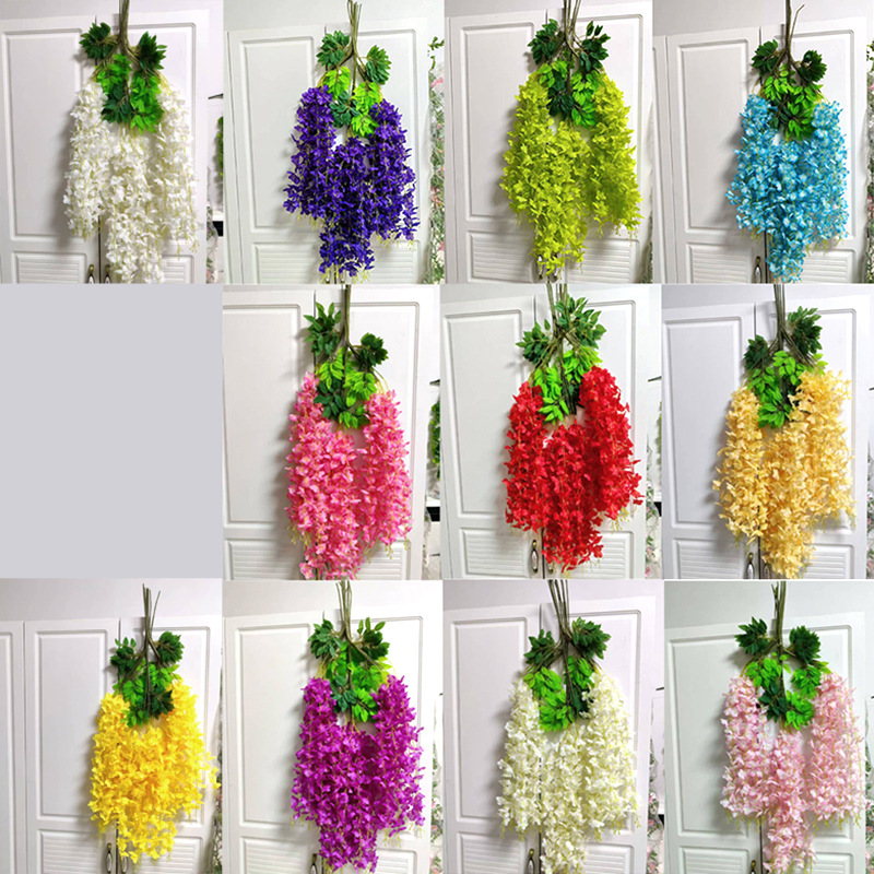 Flor Artificial ratán vid casa techo ventana flor falsa boda flor pared Arco decorativo flor Wisteria flor frijol flor cadena