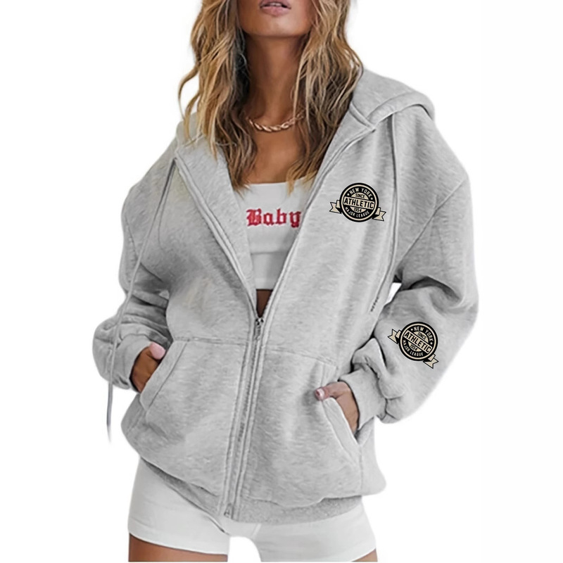 2024 Amazon Hot-Selling Women's Sports Fleece Cardigan Zipper Hooded Casual Jacket Sweatshirt 5046 Print