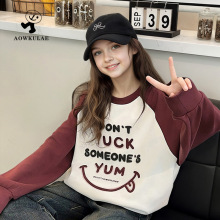 女童秋季韩版新款百搭长袖卫衣 中大童宽松撞色上衣儿童卫衣批发