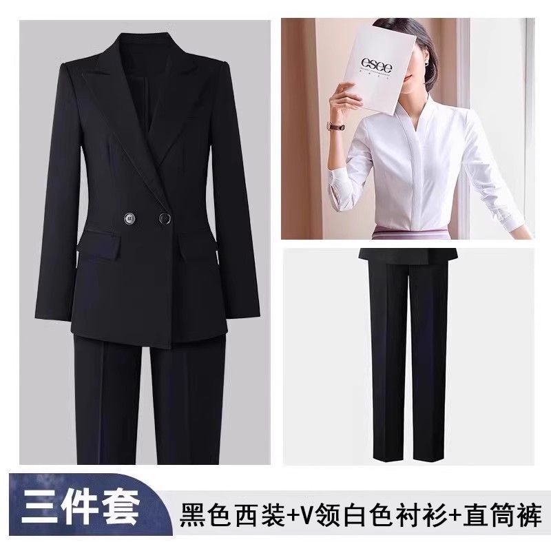 西装套装女职业正装大学生公考面试工作服气质高级感黑色西服外套|undefined