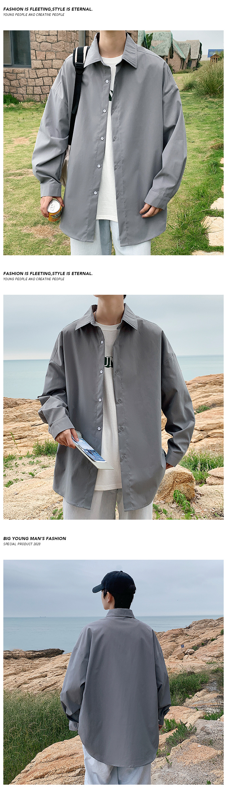 Solid Long Sleeve Shirt Jacket For Men Loose Casual Autumn Style_voghion.com