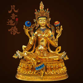 爆款外贸手工艺紫铜尼泊尔金绿度母佛像车载随身彩绘摆件佛造像