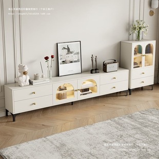 French Style TV Cabinet Floor Cabinet Modern Coffee Table Combination suit TV Cabinet Coffee Table Simple Small Apartment Light Luxury Side Cabinet