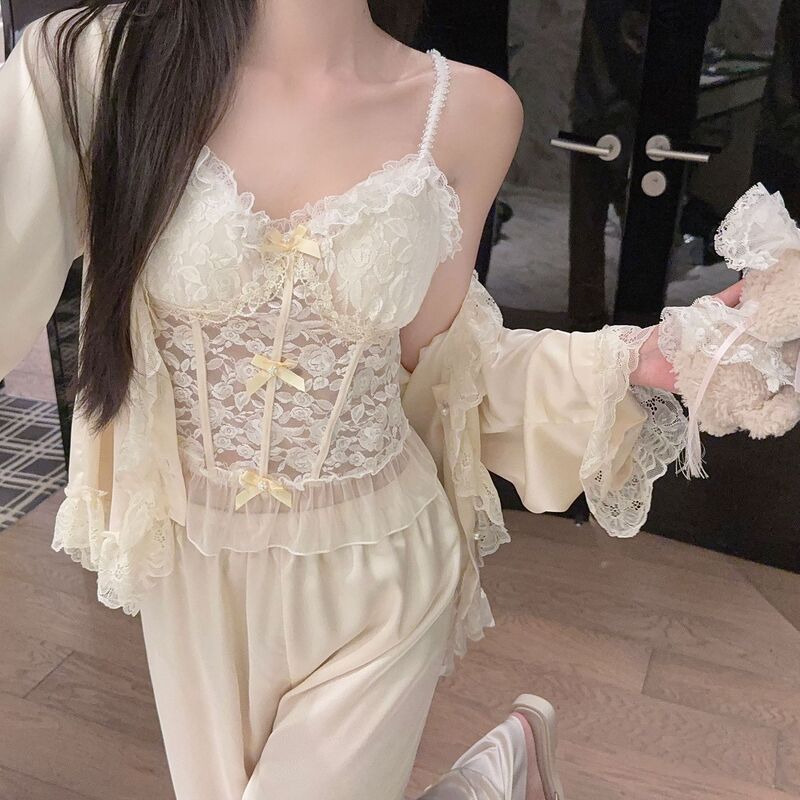 Original Ice Silk Pajamas for Women, Spring and Summer Four-Piece Set, Designer Style, Trendy Camisole and Shorts Loungewear Set, Sexy