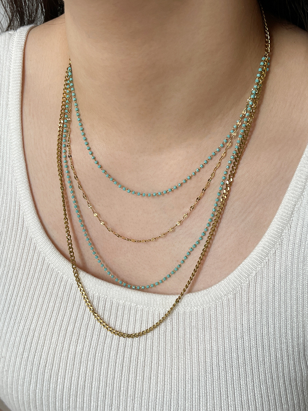 Vacation Multicolor Stainless Steel Arylic Beaded Plating Layered Necklaces 1 Piece