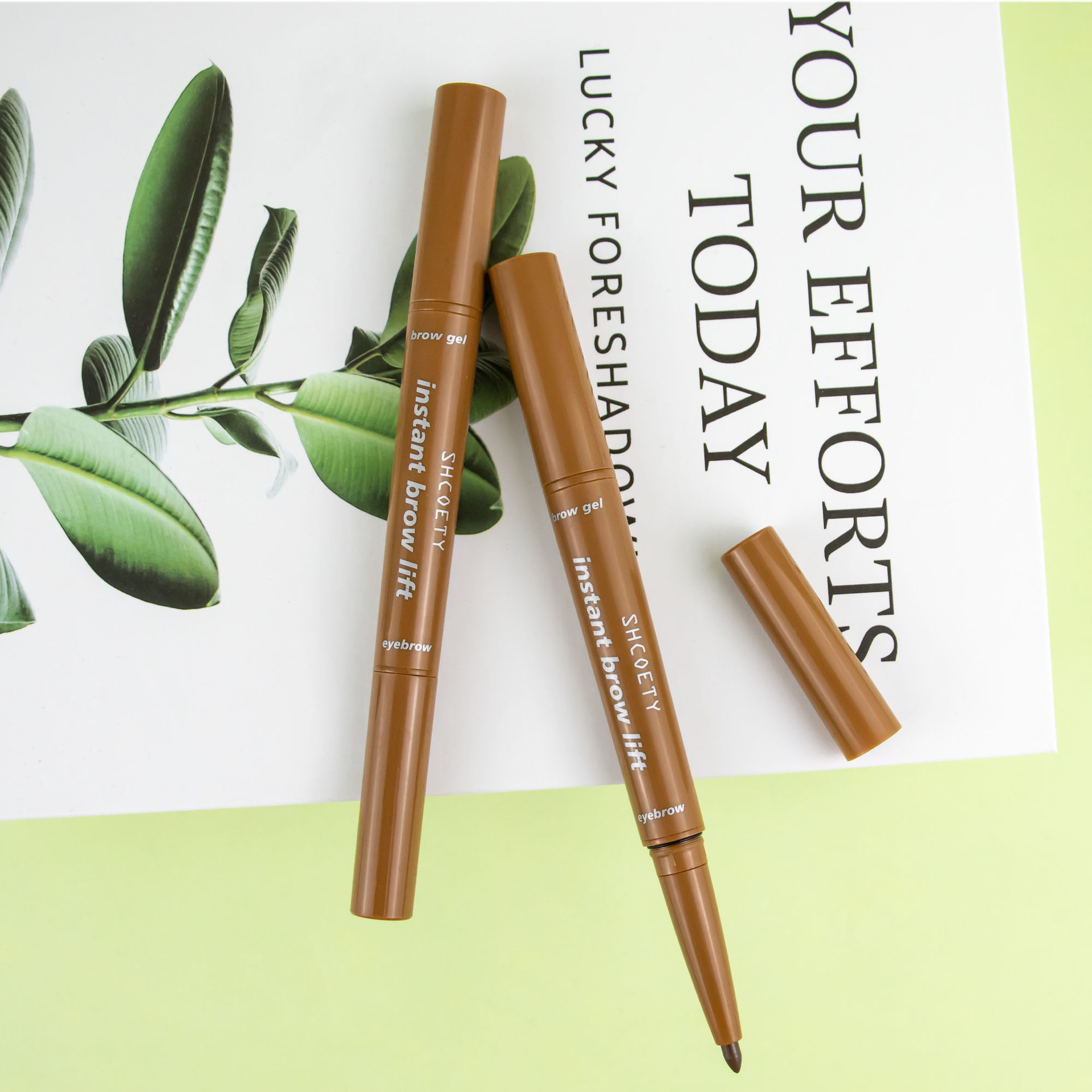 SHCOETY dual-head eyebrow pencil with eyebrow glue, automatic rotation, waterproof, non-fading, natural and long-lasting eyebrow dye, 4-color cross-border undefined