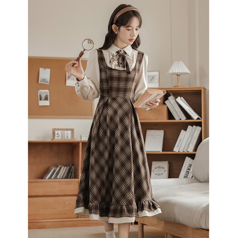 Mori Girl Sweet Tribal Literary Retro Long-Sleeved Lolita Dress Female Autumn and Winter Girl Cute Student Bottoming Skirt