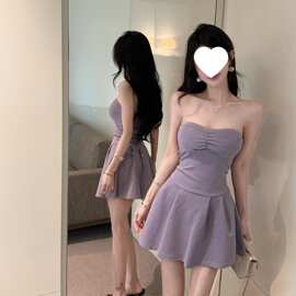 纯欲风复古紫色抹胸连衣裙女2026夏季新款气质显瘦收腰字短裙潮