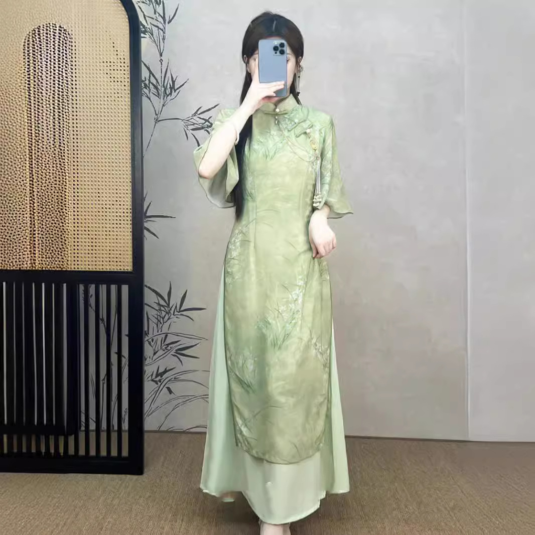 【Orchid Leaf Dance】Ao Dai Cheongsam, New Chinese Style, Summer 2024 New Style, Young Retro Style Girl Dress