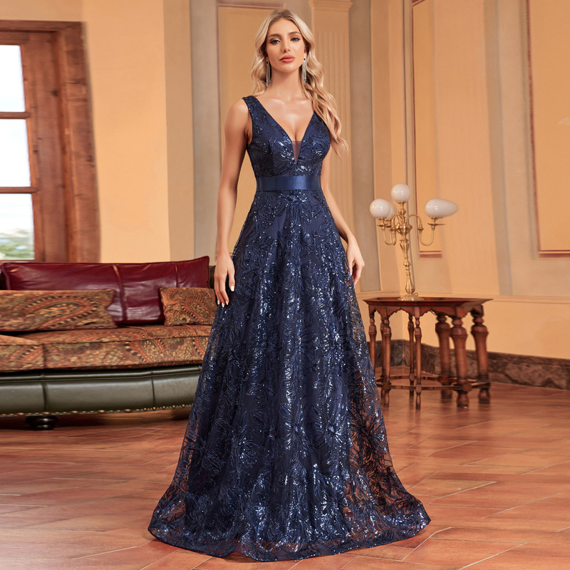 European and American Amazon New Deep V Dress Sexy Long Dress Backless Slim-Fit Fishtail Bridesmaid Banquet Evening Dress Women